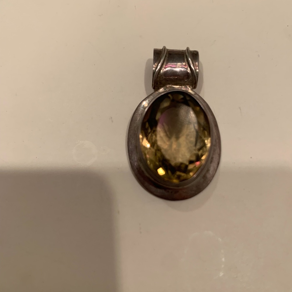 Faceted Citrine Oval Gemstone Set In Sterling Silver Pendant 925 Stamped